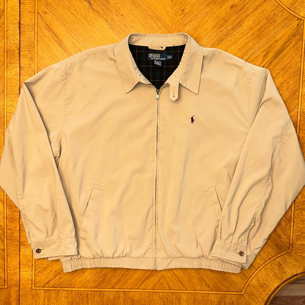 Vintage Polo Ralph Lauren Jacket Men's Size XXL 2XL Tan Beige Harrington Bomber